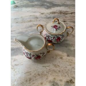 Pink China Vintage Floral Cream and Sugar Bowl #coffee #tea #roses